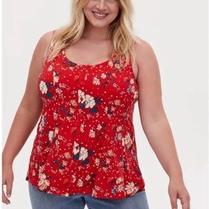 Womens Torrid Red Floral sleeveless Blouse plus sz 2 babydoll tank top loose